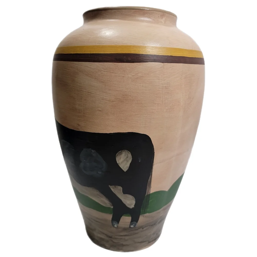 American Folk Art Cow Scene Primitive Vase 11
